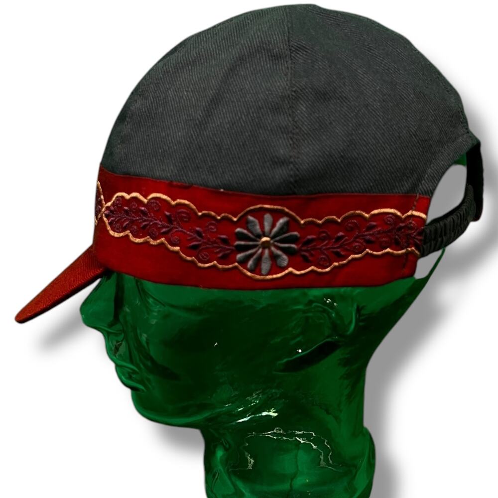 Vintage 90s Women's Embroidered Flower Vine Elastic Strap Cottagecore Granny Hat - Picture 4 of 6